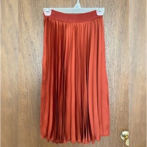 H&M Metallic Rust Pleated Midi Skirt